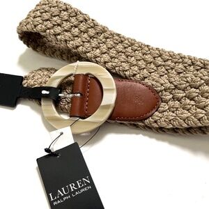 NWT $100 Original RALPH LAUREN Woven Corded O-Ring Wide Belt Size L Khaki Beige
